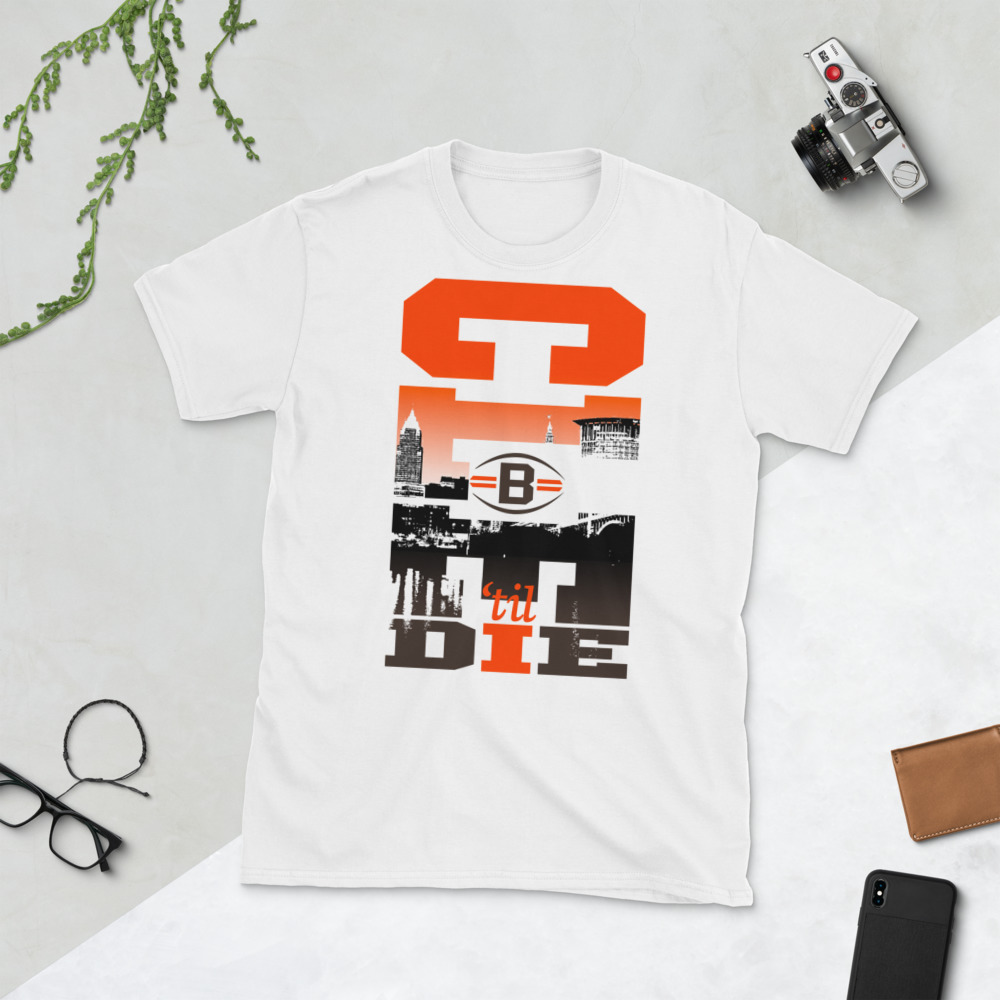 CLE til I D.I.E. Cleveland Browns Unisex City Skyline T-Shirt 5 CLE til I D.I.E. Cleveland Browns Unisex City Skyline T-Shirt - Image 5